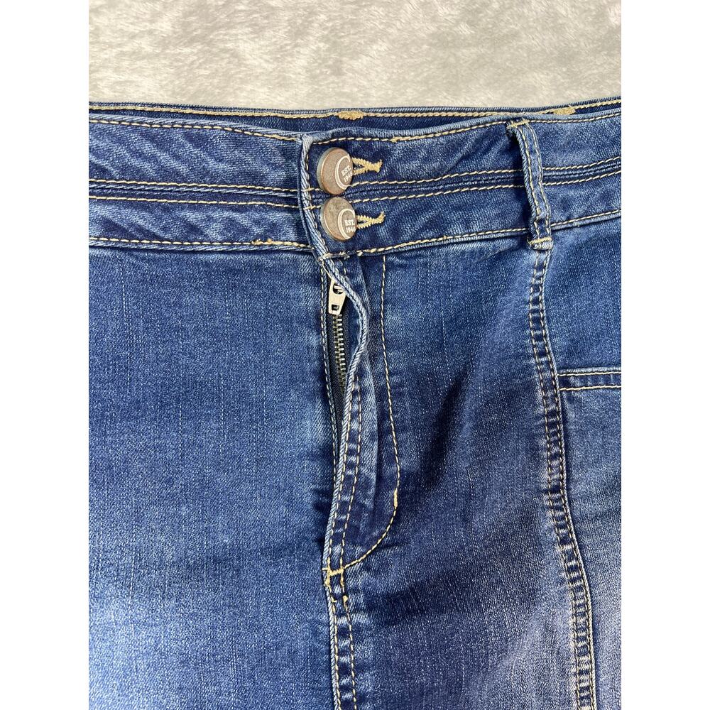 Denim Midi Skirt 18W Stretch Blue Panel Seam Pencil Back Slit Casual 2XL - Picture 6 of 8